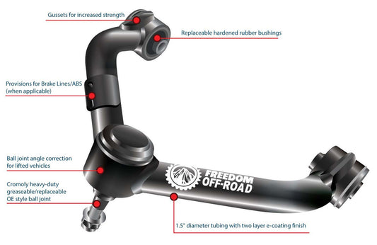 FREEDOM OFF-ROAD FRONT UPPER CONTROL ARM: TOYOTA/LEXUS 07+ FJ/03+ 4RUNNER/ 03+ GX470/ GX460 (2-4" LIFT)