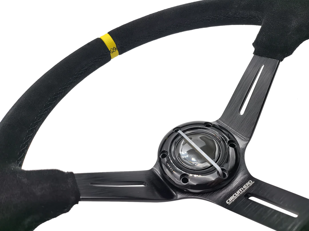 CIRCUIT HERO STEERING WHEEL: 3 SPOKE 350M/97MM DISH 6 BOLT