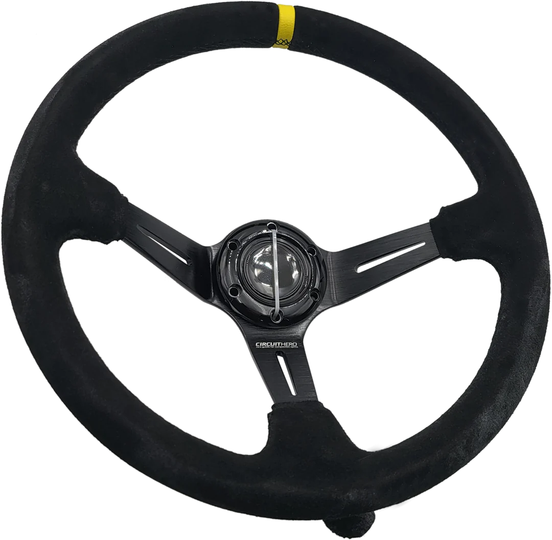 CIRCUIT HERO STEERING WHEEL: 3 SPOKE 350M/97MM DISH 6 BOLT