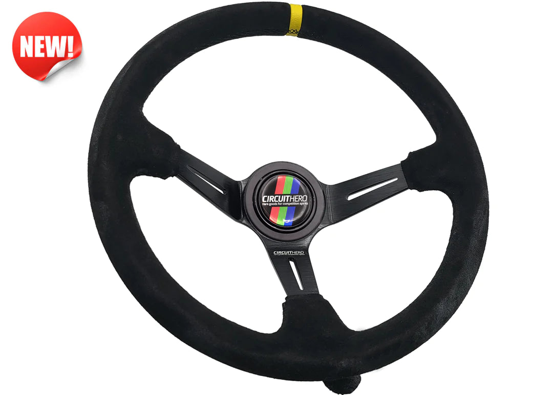 CIRCUIT HERO STEERING WHEEL: 3 SPOKE 350M/97MM DISH 6 BOLT