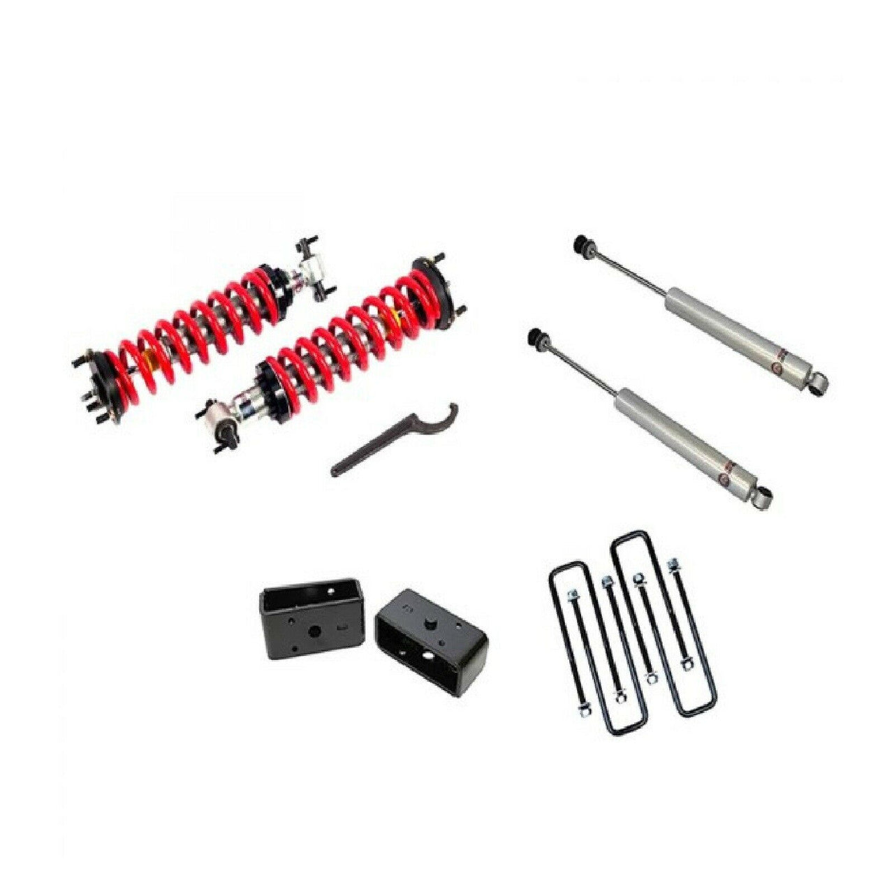 FREEDOM OFF-ROAD LIFT KIT: CHEVROLET/GMC SILVERADO/ SIERRA 1500 07-18 (1-4" FRONT ADJUSTABLE COILOVER/ REAR 3" LIFT BLOCK)
