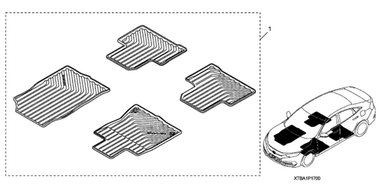 HONDA GENUINE ALL SEASON FLOOR MATS: HONDA ACCORD 17-18/ CIVIC 16-21 (STANDARD)(08P17-TBA-100)