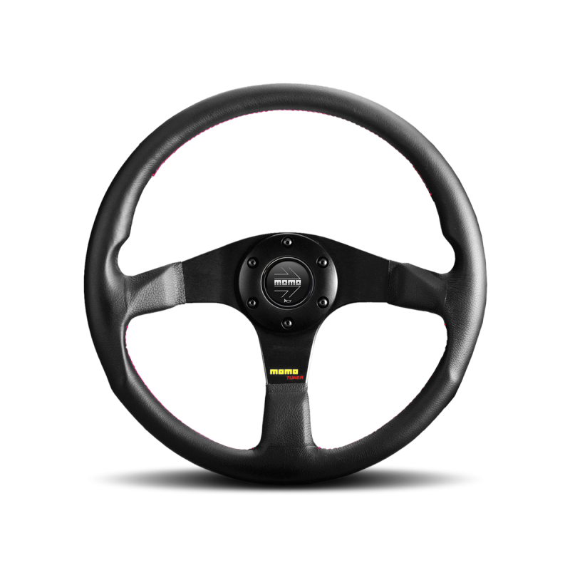 MOMO TUNER STEERING WHEEL: (BLACK LEATHER W/RED STITCH)