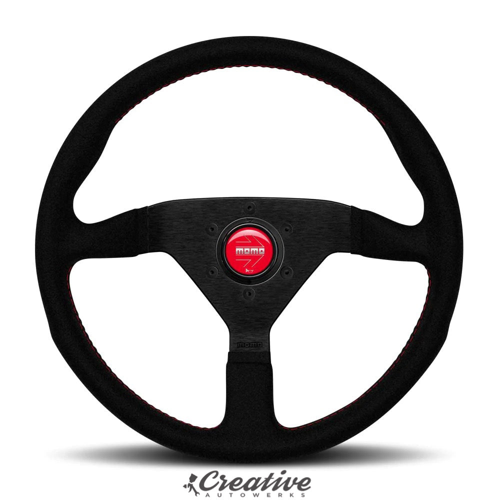 MOMO MONTE CARLO ALCANTARA STEERING WHEEL: 320mm/350mm (BLACK SUEDE / RED STITCH)
