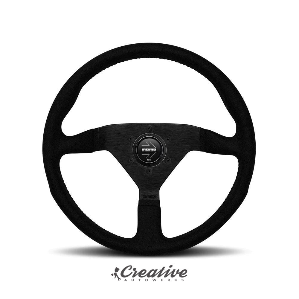 MOMO MONTE CARLO ALCANTARA STEERING WHEEL: 320mm/350mm (BLACK SUEDE / BLACK STITCH)