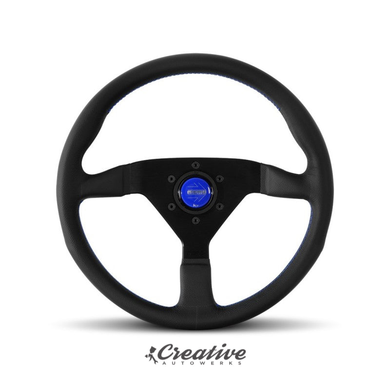 MOMO MONTE CARLO STEERING WHEEL: 350mm (BLACK LEATHER / BLUE STITCH)