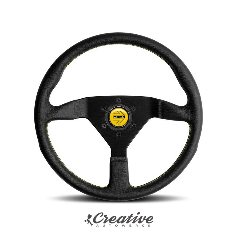 MOMO MONTE CARLO STEERING WHEEL: 350mm (BLACK LEATHER / YELLOW STITCH)