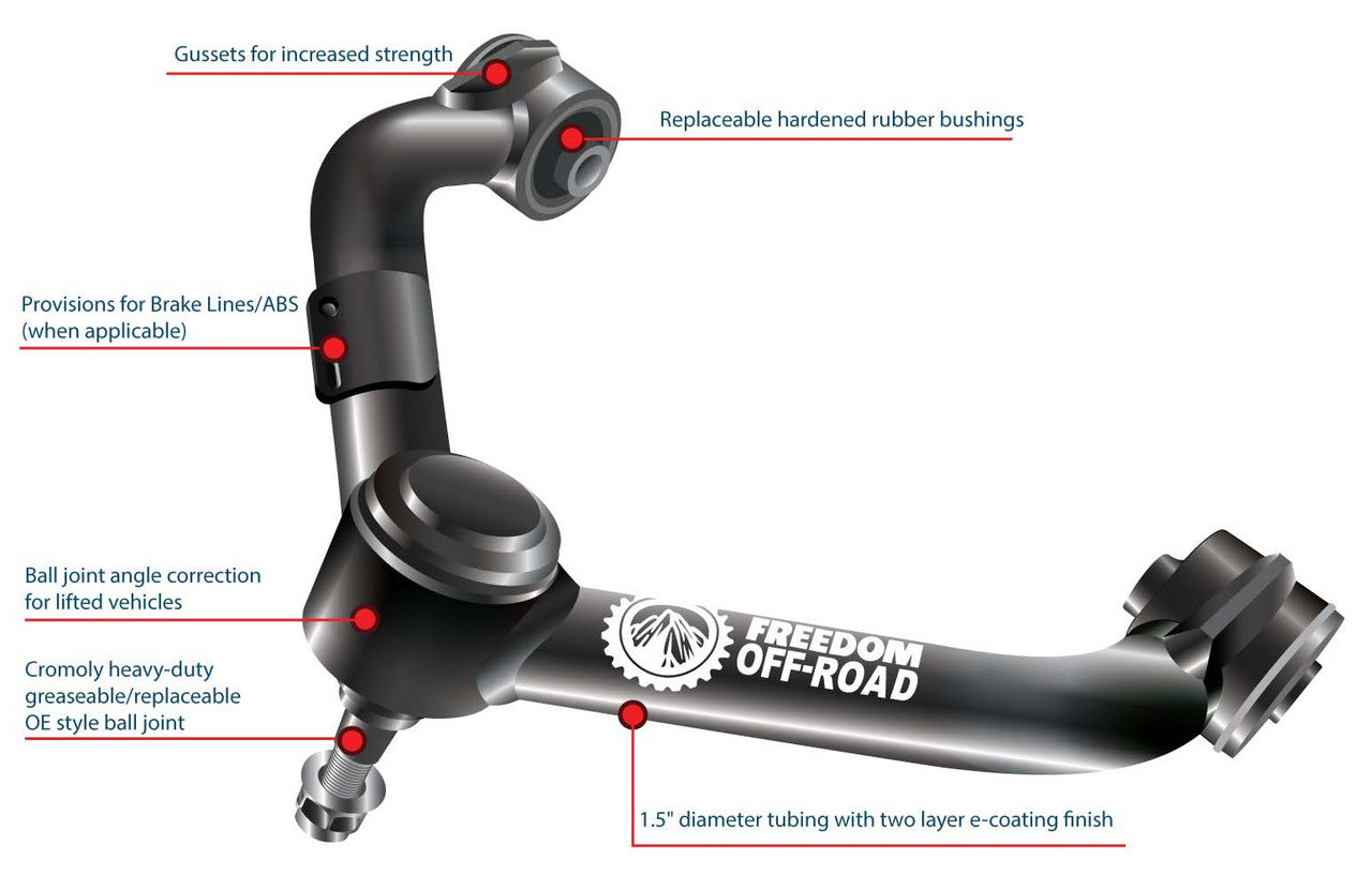 FREEDOM OFF-ROAD FRONT UPPER CONTROL ARM: TOYOTA TACOMA 05-23 (2-4" LIFT)